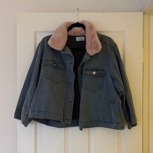 TACH Denim Jacket with Soft Pink Collar